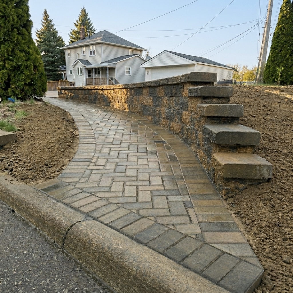 Herringbone Walkway & Retaining Wall