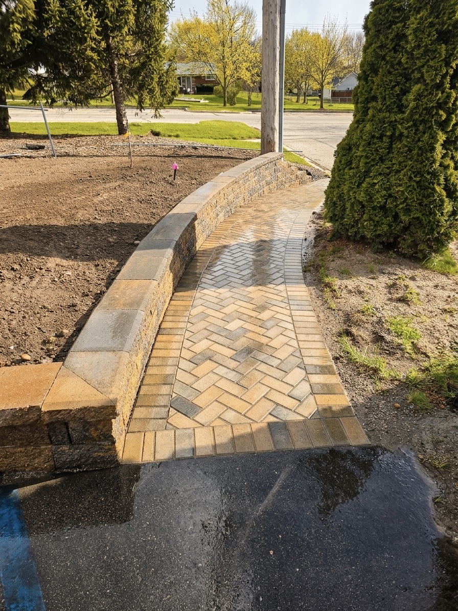 Herringbone Walkway & Retaining Wall – Photo 2