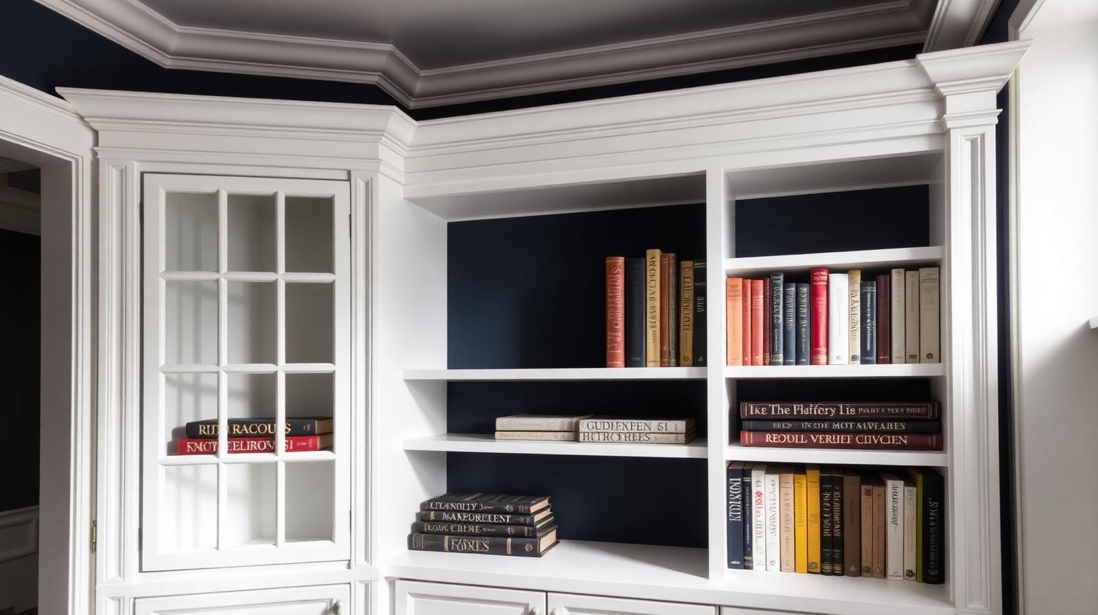 Custom built-in bookshelves and trim carpentry in a Metro Detroit home