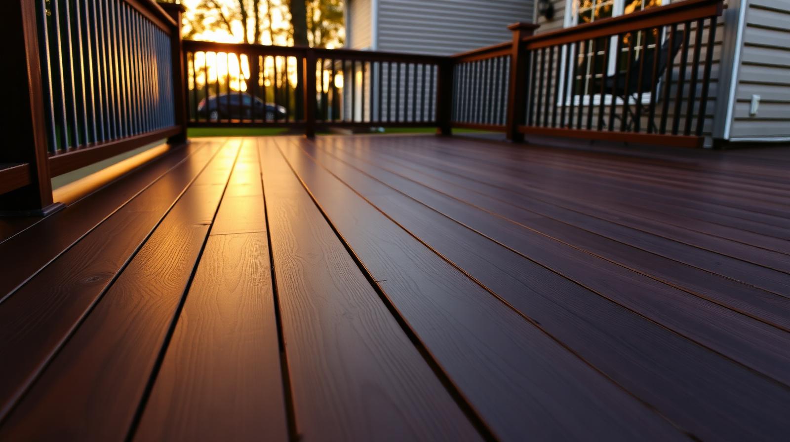 Restored backyard wood deck with rich dark stain on a Metro Detroit home