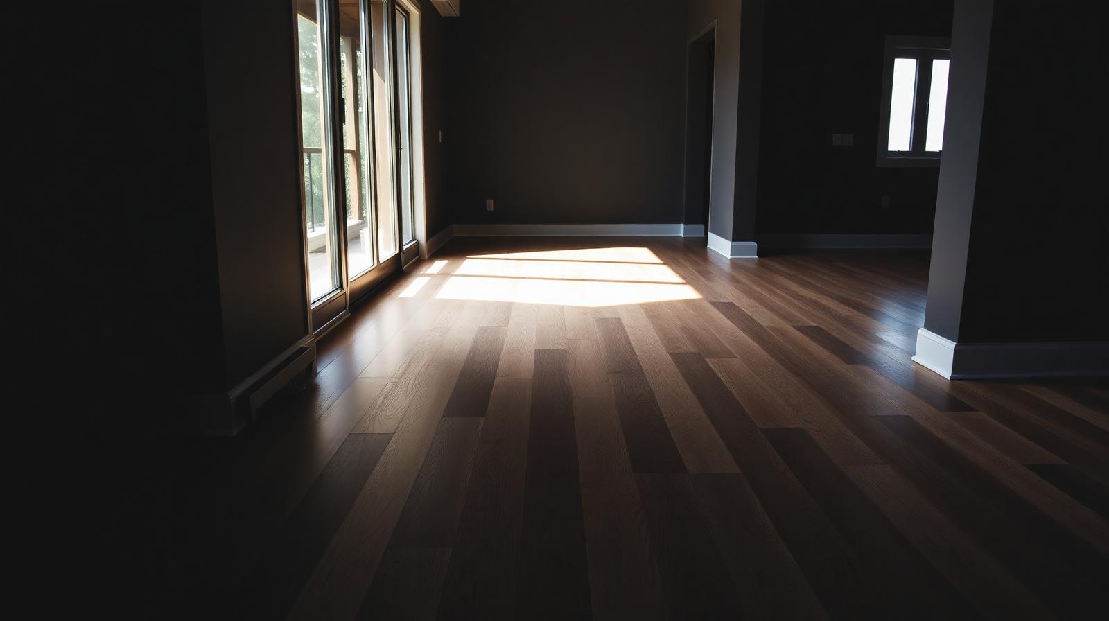 Newly installed wide-plank hardwood flooring in a Metro Detroit home with warm natural light