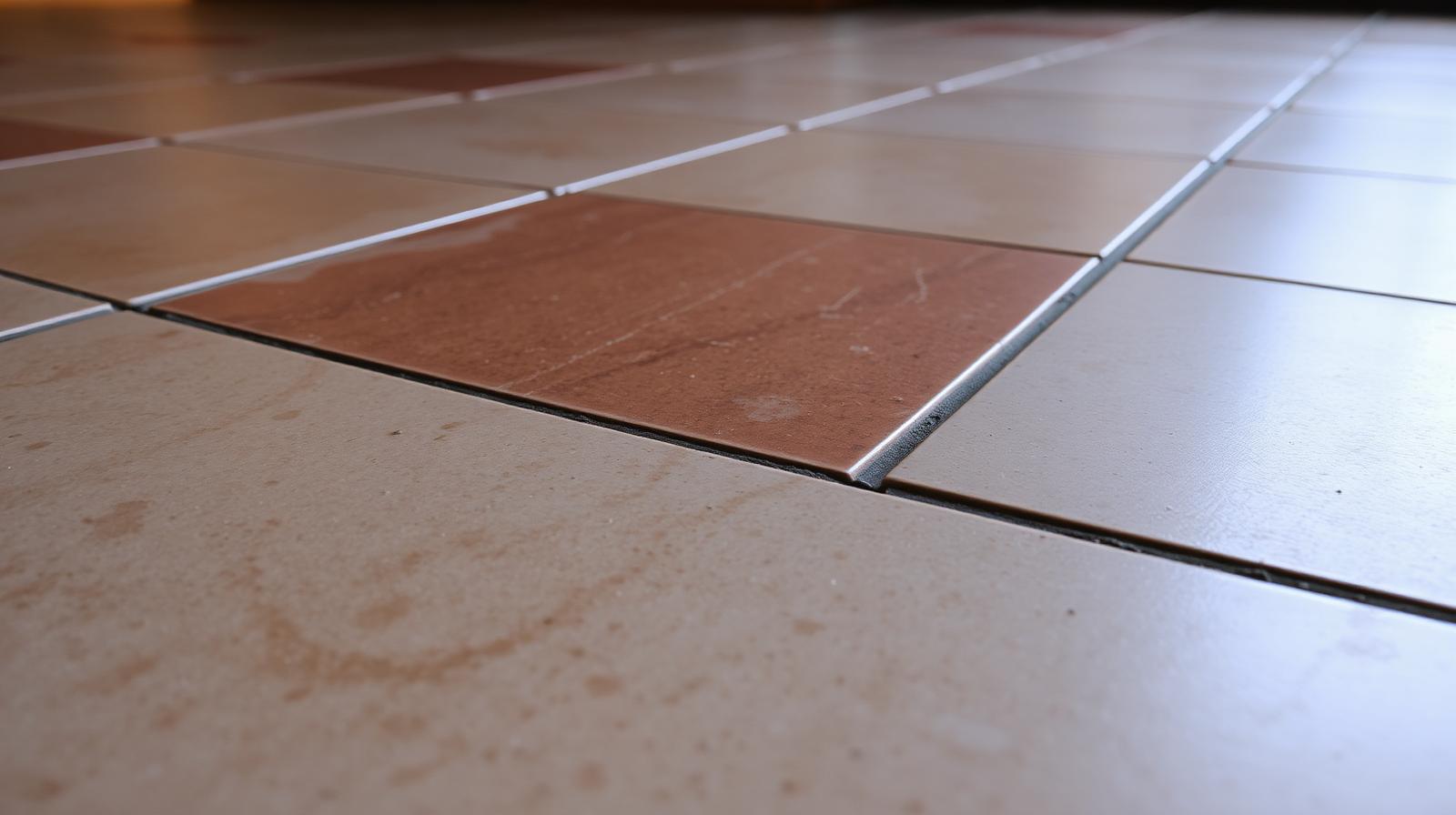 Repaired ceramic tile floor with crisp grout lines in a Metro Detroit home